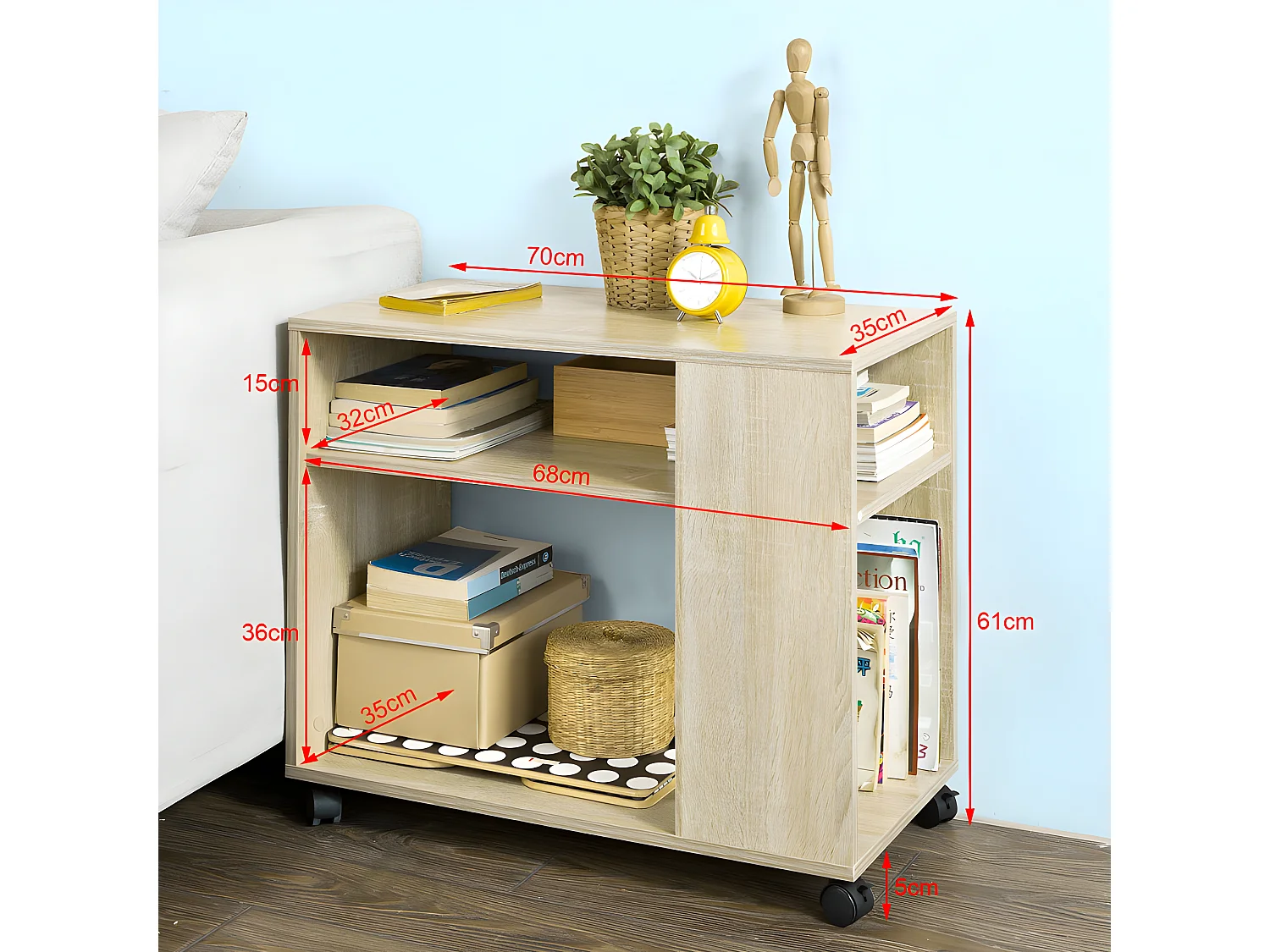 Mesa Auxiliares de Salón, Mesa de Centro, Mesa para el Café con Ruedas en Diseño Moderno con Repisa FBT34-N SoBuy ES