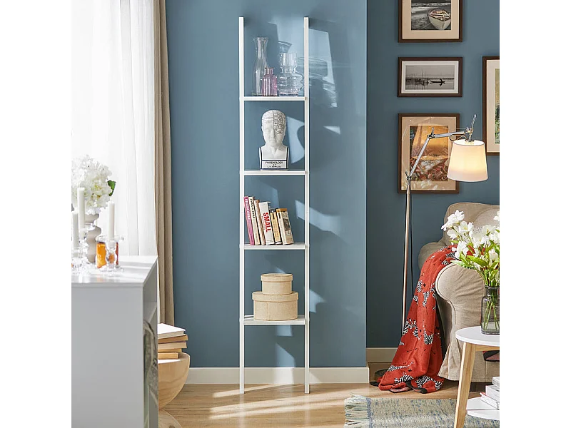 SoBuy Libreria,mensola Scala,mensola angolare,scaffale componibile,con 4 ripiani Bianco FRG15-W