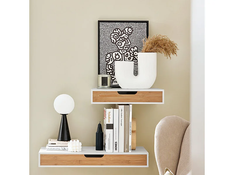 SoBuy Mensola Da Muro Libreria Mensola Con Cassetto Bianco 40 x 24 x 8 cm FRG92-WN