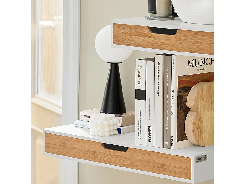 SoBuy Mensola Da Muro Libreria Mensola Con Cassetto Bianco 40 x 24 x 8 cm FRG92-WN