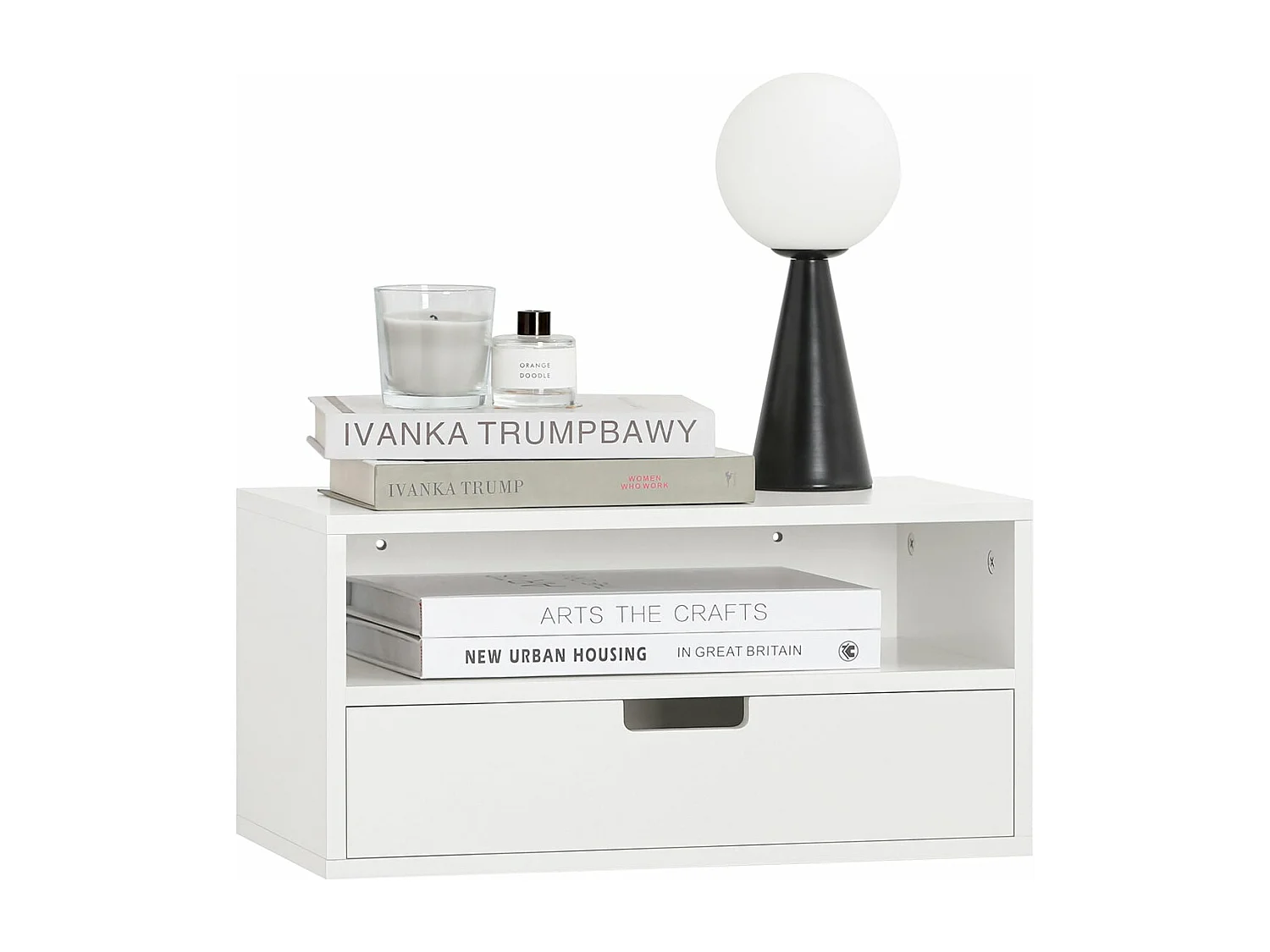 Table de Chevet Murale, Table de Nuit Flottante, Armoire Murale, Étagère Murale, NKD03-W