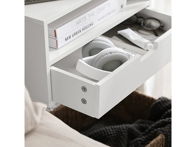 Comodino Con Cassetti Tavolo Telefono Bianco Mensoa Da Muro 45x25x55 Cm NKD03-W SoBuy