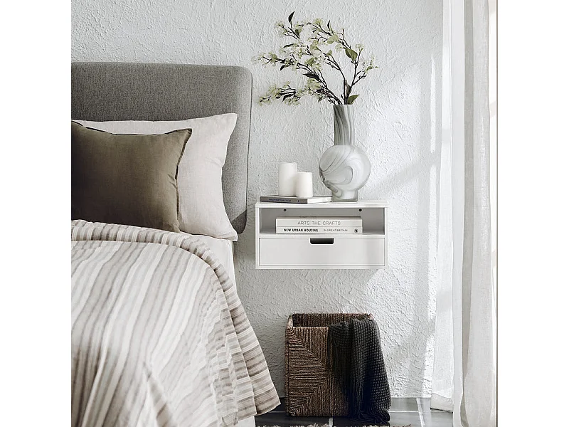 Comodino Con Cassetti Tavolo Telefono Bianco Mensoa Da Muro 45x25x55 Cm NKD03-W SoBuy