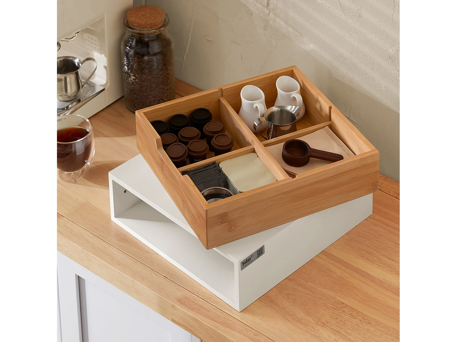 Estante Cafetera, Soporte para Cápsulas de Café o Bolsas de Té, con 1 Cajón  FRG179-WN SoBuy ES