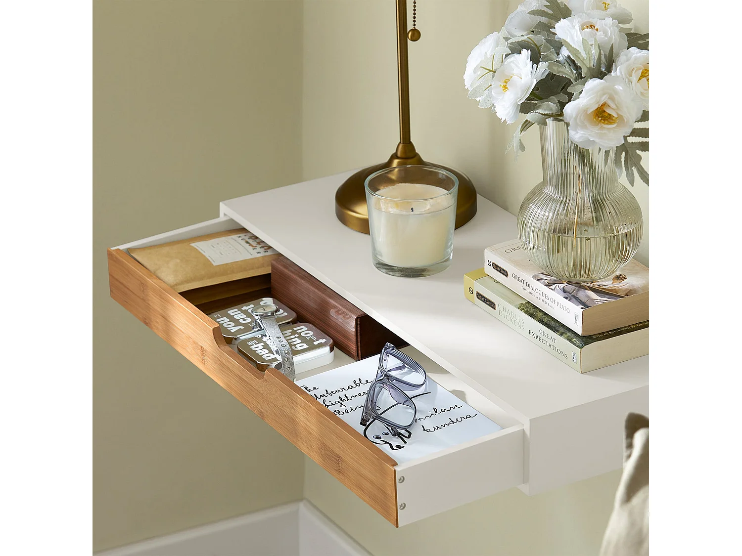 Estante de Pared con Cajón, Estante Estantería para la Sala, Estilo Moderno FRG93-WN SoBuy ES