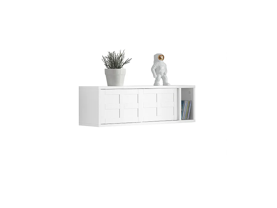 Porte-manteau Étagère Murale avec 2 Portes Coulissantes et 1 Compartiment, FHK18-W