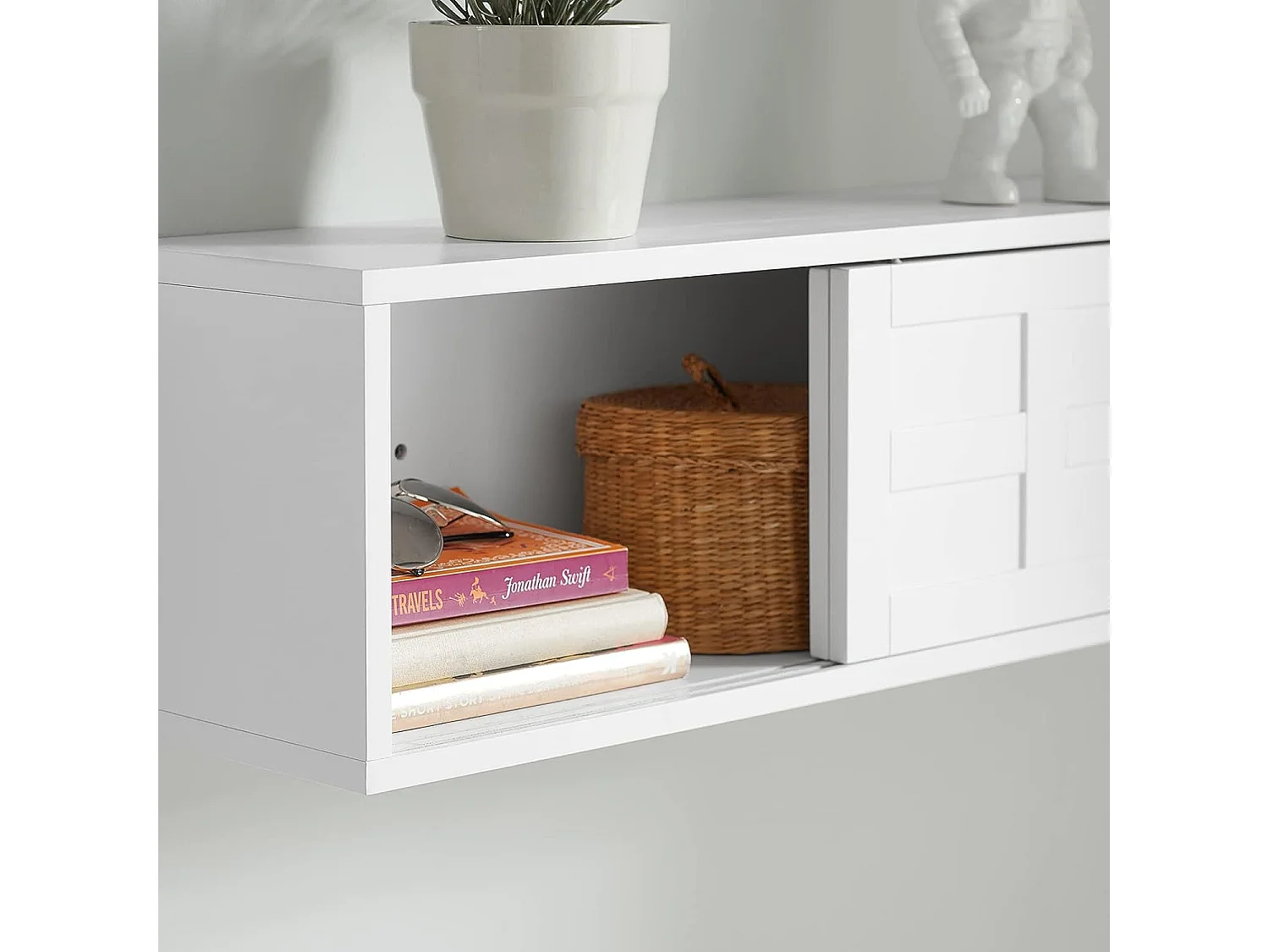 Porte-manteau Étagère Murale avec 2 Portes Coulissantes et 1 Compartiment, FHK18-W