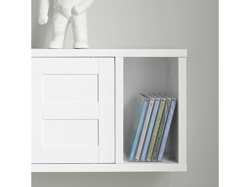 Porte-manteau Étagère Murale avec 2 Portes Coulissantes et 1 Compartiment, FHK18-W