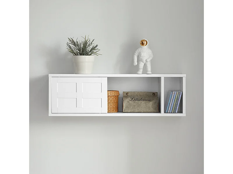 Porte-manteau Étagère Murale avec 2 Portes Coulissantes et 1 Compartiment, FHK18-W