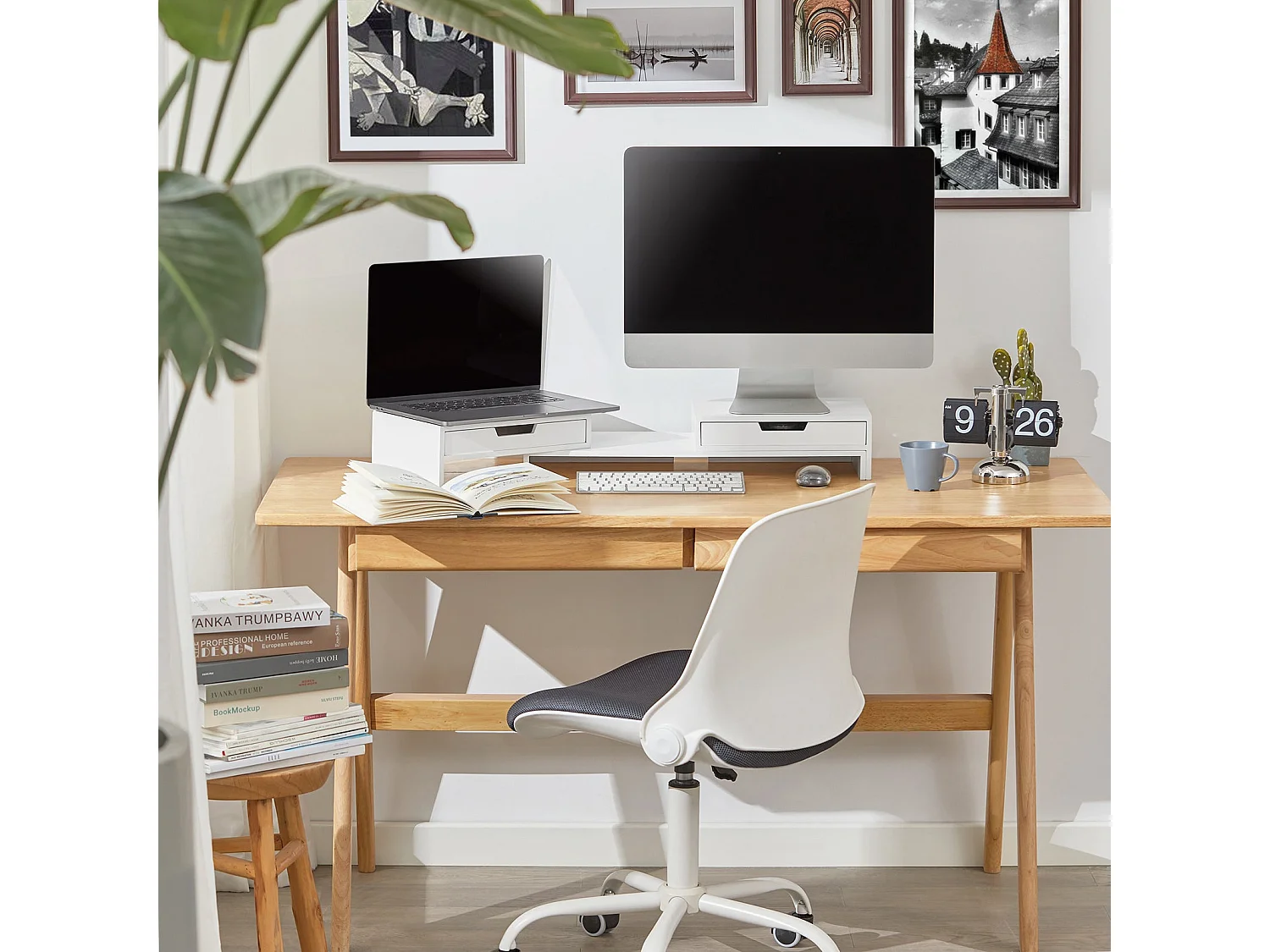 Elevador del Monitor Giratorio Ajuste de Ancho Soporte del Ordenador Portátil 60-107 x 22 x 11 cm Blanco BBF04-W SoBuy ES