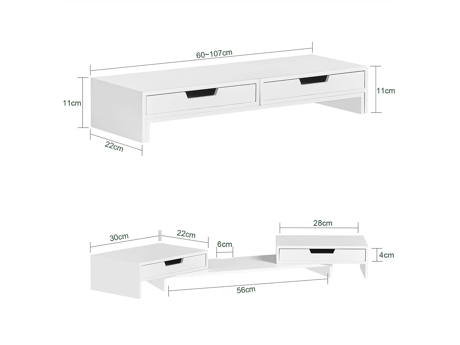 Elevador del Monitor Giratorio Ajuste de Ancho Soporte del Ordenador Portátil 60-107 x 22 x 11 cm Blanco BBF04-W SoBuy ES