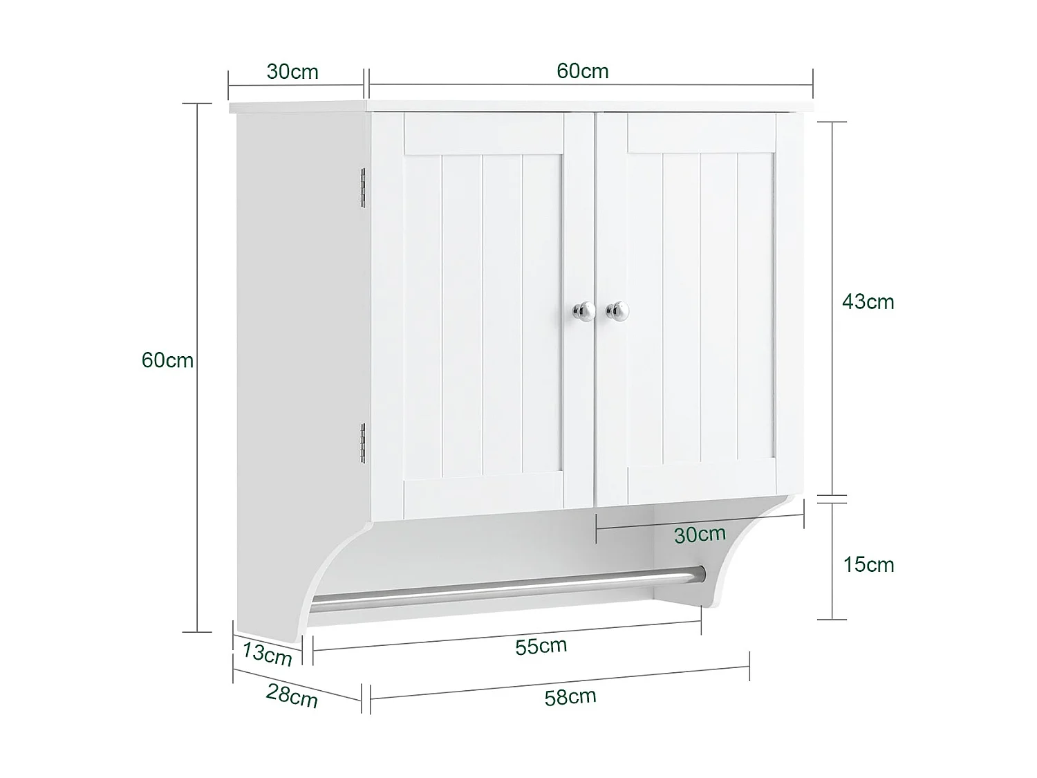SoBuy BZR84-W Badkamerkast, Wandmontage Hoge Kast, Wandkast, Handdoekenrek Opbergkast met 2 Deuren, met 2 Verstelbare Planken
