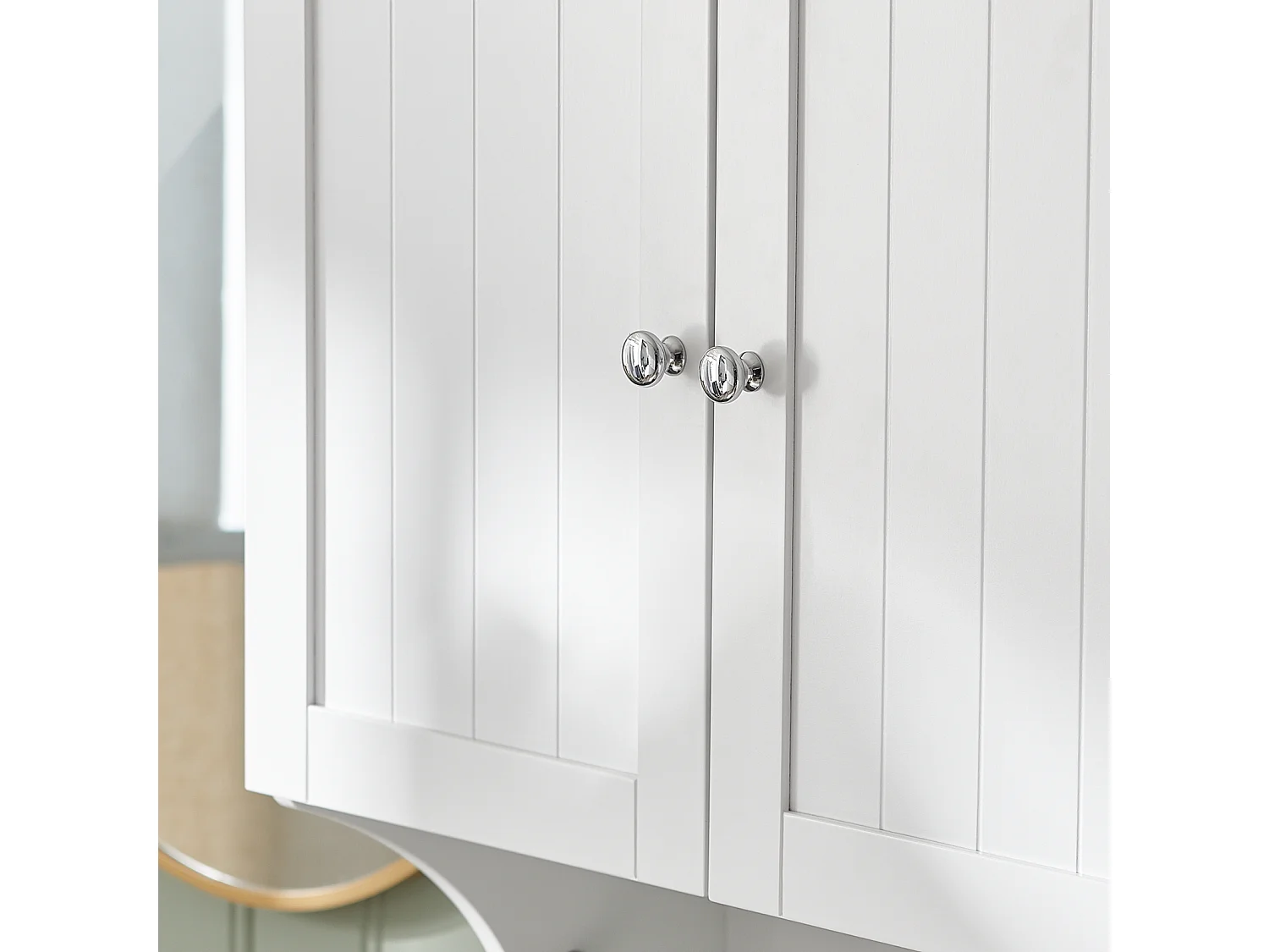 SoBuy BZR84-W Badkamerkast, Wandmontage Hoge Kast, Wandkast, Handdoekenrek Opbergkast met 2 Deuren, met 2 Verstelbare Planken