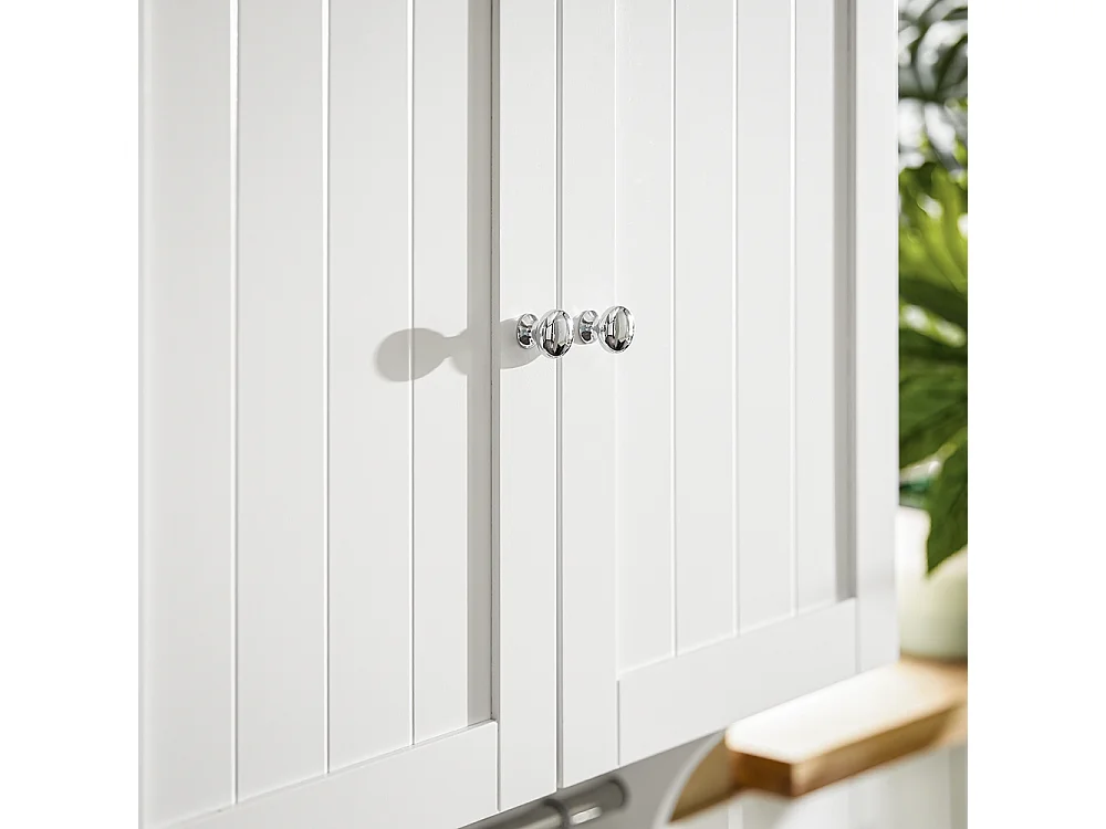 SoBuy BZR84-W Badkamerkast, Wandmontage Hoge Kast, Wandkast, Handdoekenrek Opbergkast met 2 Deuren, met 2 Verstelbare Planken