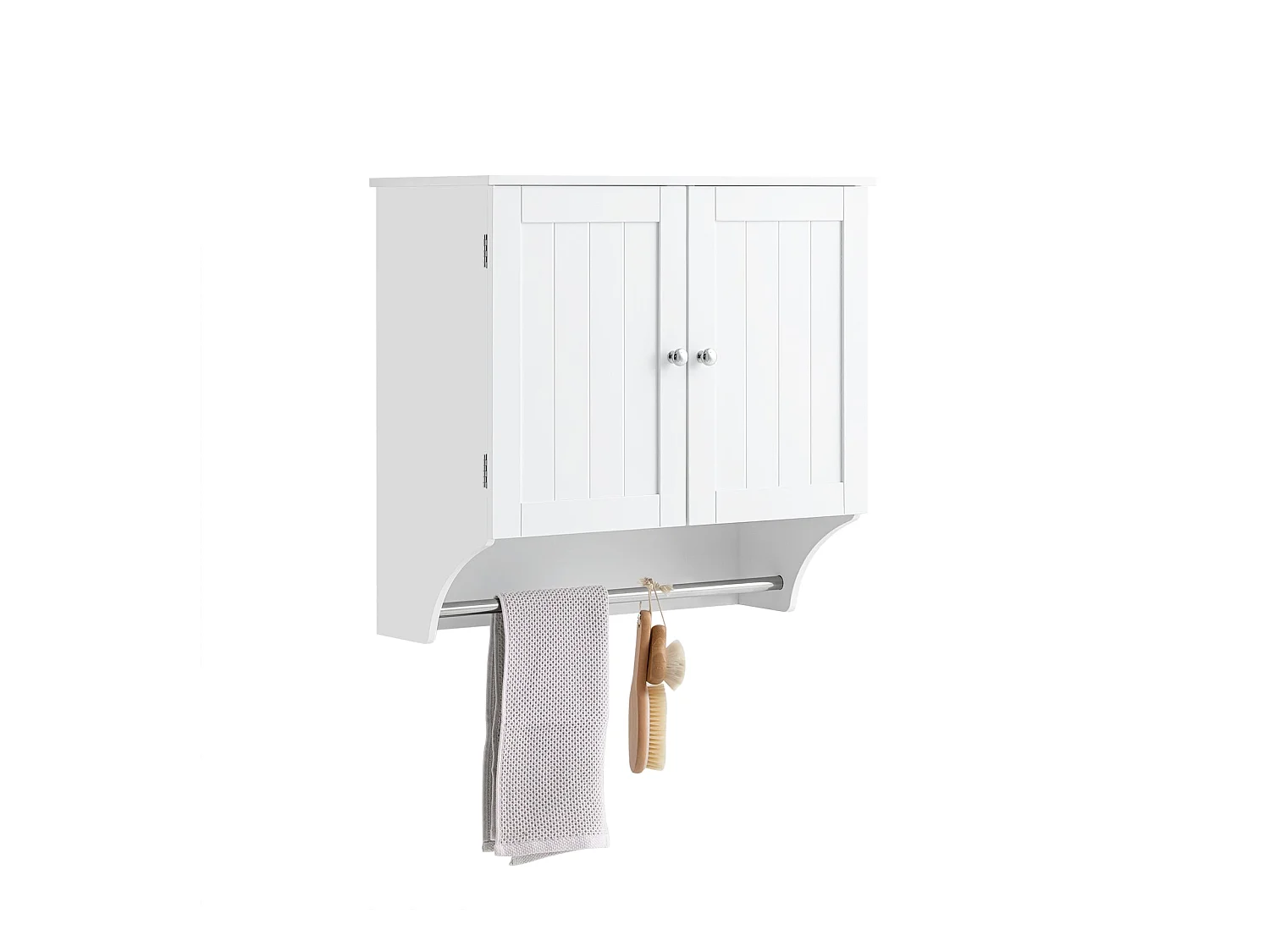 Meuble Haut de Salle de Bain 2 Portes, avec 2 Étagères Réglables, Porte-Serviettes, BZR84-W