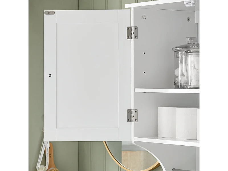 SoBuy BZR84-W Badkamerkast, Wandmontage Hoge Kast, Wandkast, Handdoekenrek Opbergkast met 2 Deuren, met 2 Verstelbare Planken