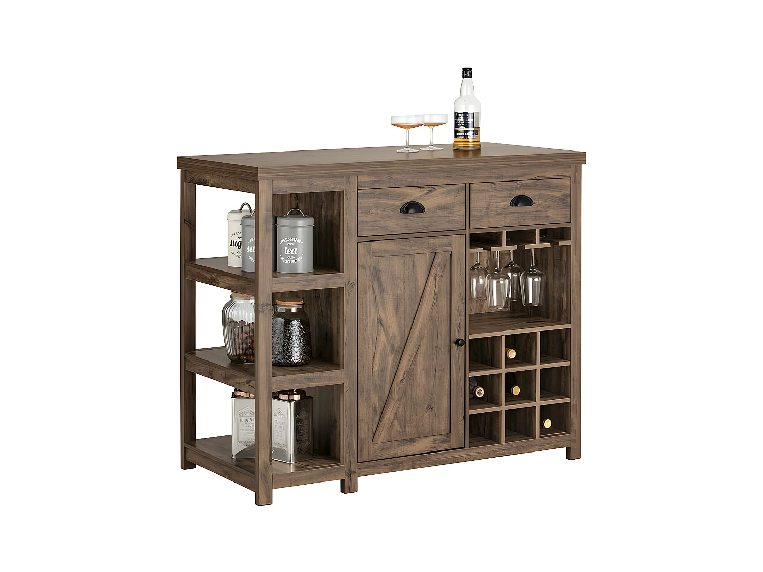 îlot Central de Cuisine, Buffet de Rangement avec 3 Étagères et Porte-Bouteilles, SVW20-N