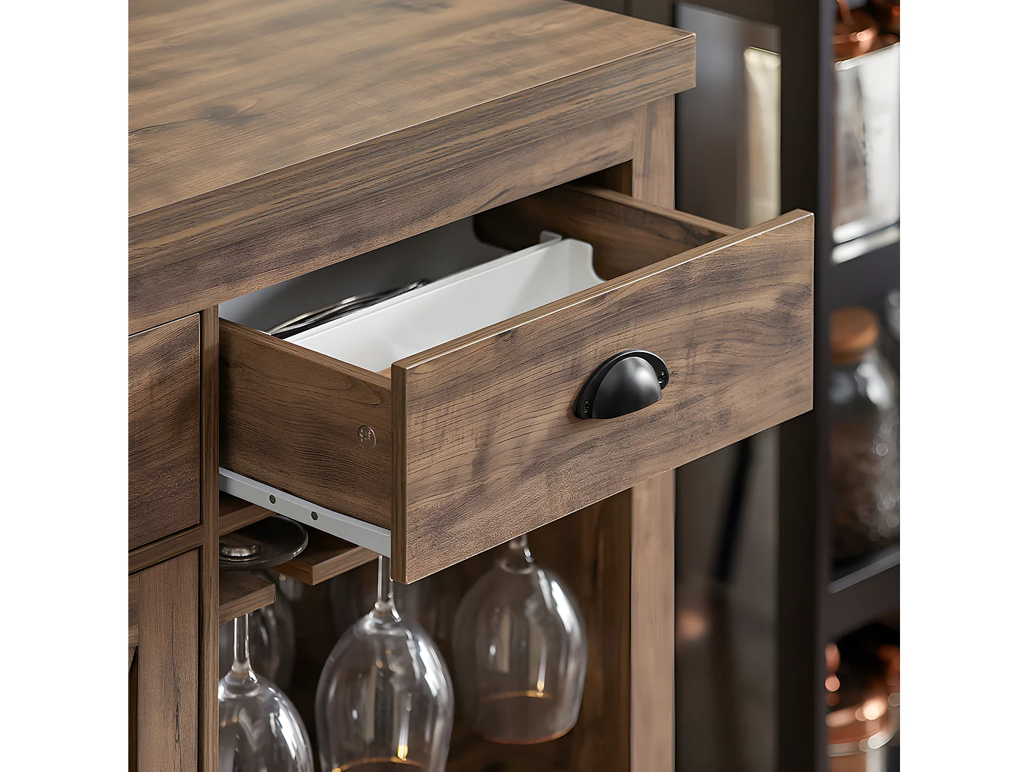 SoBuy SVW20-N Keukeneiland - Keukenkast - Keuken Werktafel - Opbergkast â€“ Dressoir met 3 Planken, 2 Lades, Deur, Glashouder en Flessenhouder