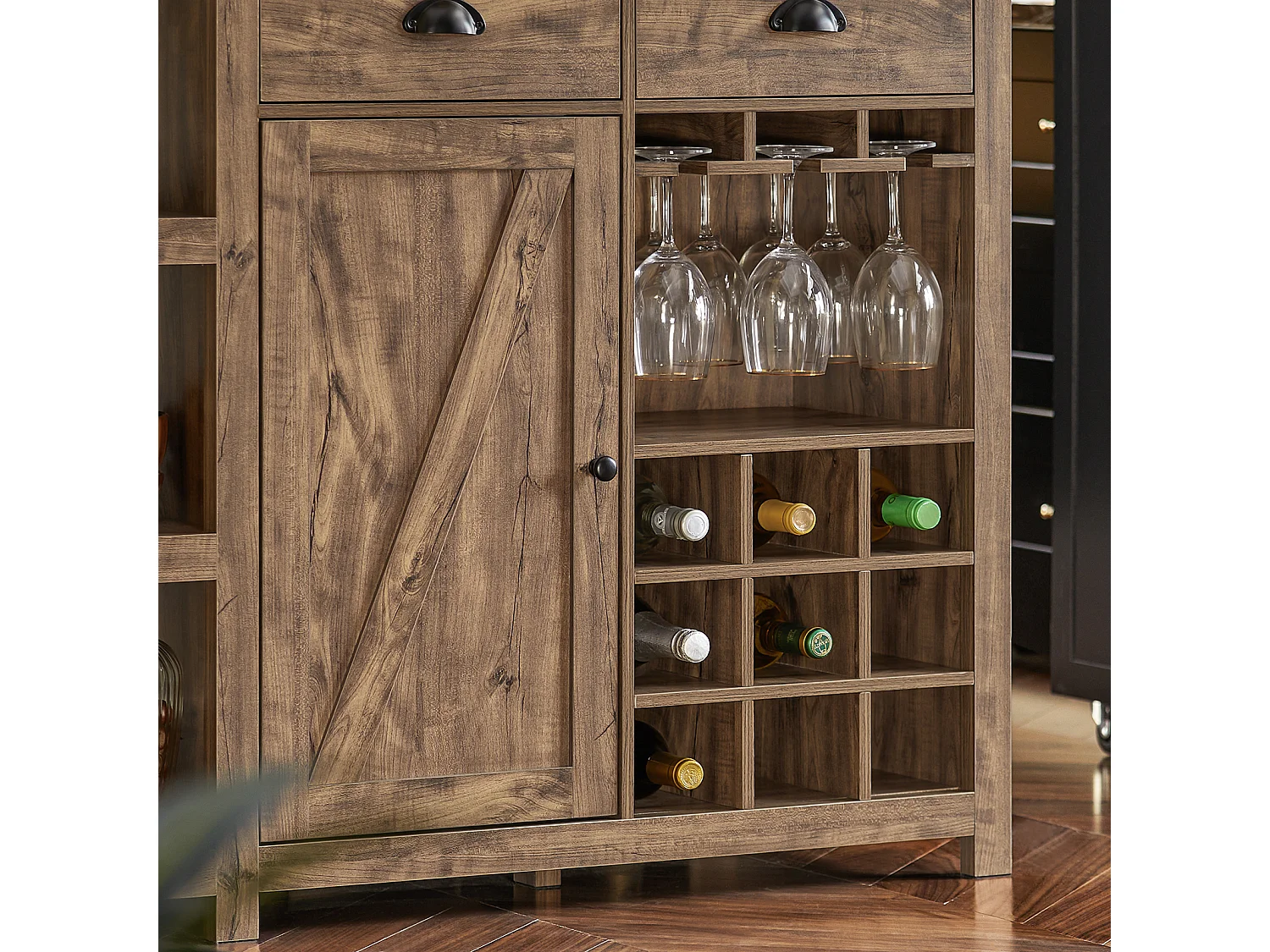 SoBuy SVW20-N Keukeneiland - Keukenkast - Keuken Werktafel - Opbergkast â€“ Dressoir met 3 Planken, 2 Lades, Deur, Glashouder en Flessenhouder