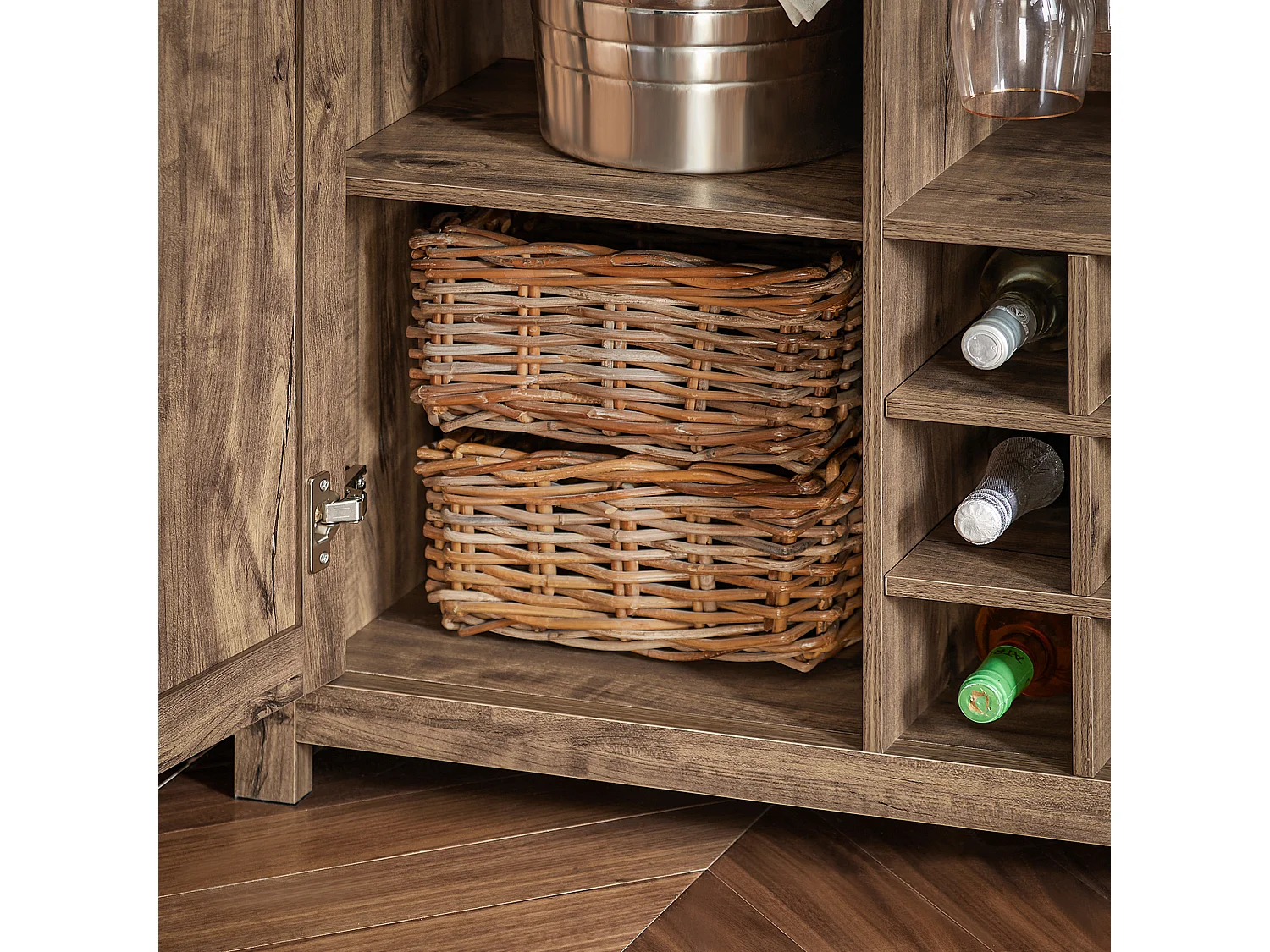 SoBuy SVW20-N Keukeneiland - Keukenkast - Keuken Werktafel - Opbergkast â€“ Dressoir met 3 Planken, 2 Lades, Deur, Glashouder en Flessenhouder