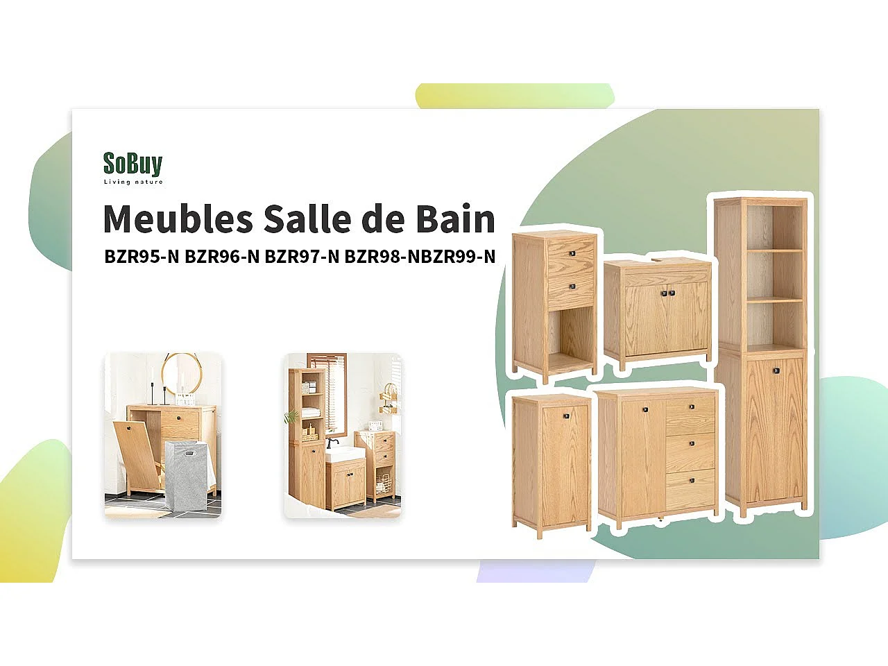 Meuble Bas de Salle de Bain Armoire Toilettes WC avec 2 Tiroirs et 1 Compartiment Ouvert, BZR99-N