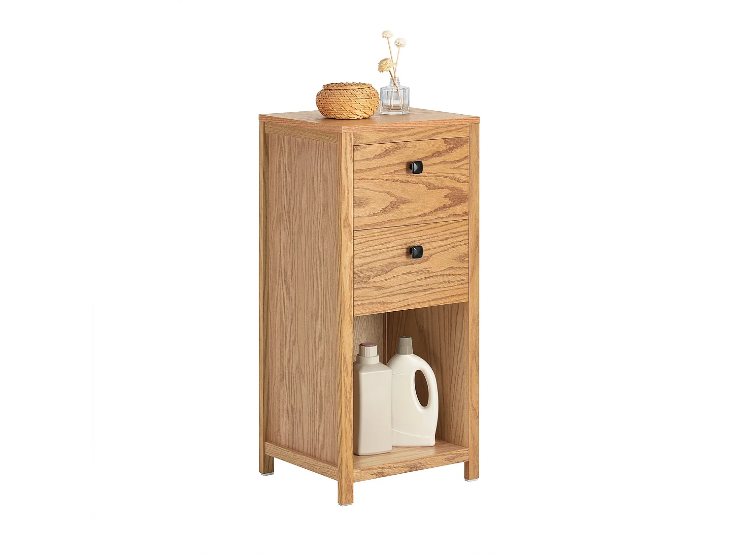 Meuble Bas de Salle de Bain Armoire Toilettes WC avec 2 Tiroirs et 1 Compartiment Ouvert, BZR99-N