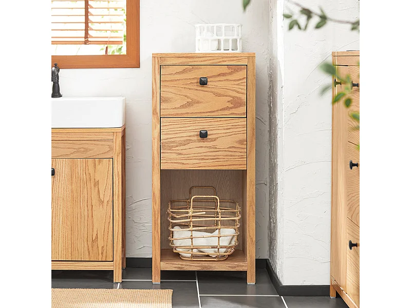 Meuble Bas de Salle de Bain Armoire Toilettes WC avec 2 Tiroirs et 1 Compartiment Ouvert, BZR99-N