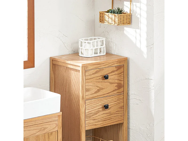 Meuble Bas de Salle de Bain Armoire Toilettes WC avec 2 Tiroirs et 1 Compartiment Ouvert, BZR99-N