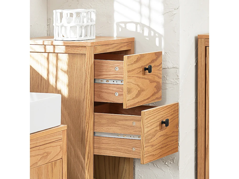 Meuble Bas de Salle de Bain Armoire Toilettes WC avec 2 Tiroirs et 1 Compartiment Ouvert, BZR99-N