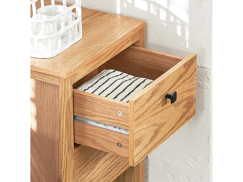 Meuble Bas de Salle de Bain Armoire Toilettes WC avec 2 Tiroirs et 1 Compartiment Ouvert, BZR99-N