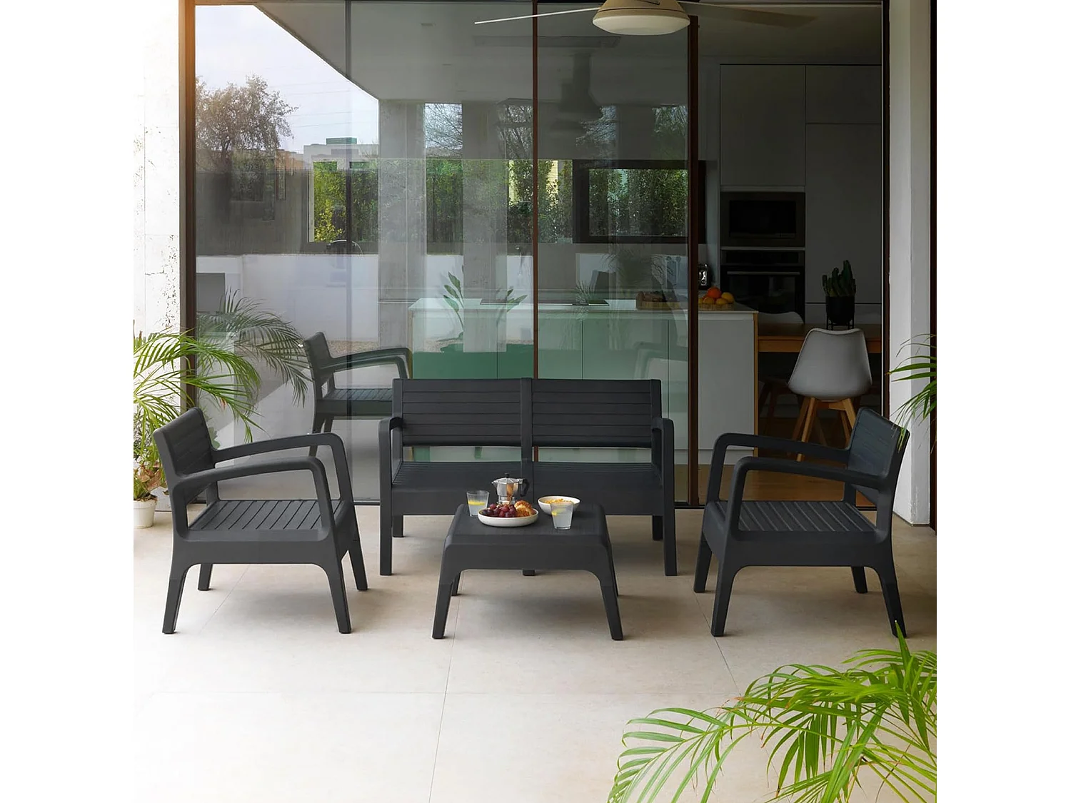 Sp Berner Miami Banc-canapé en résine Graphite 120x72x69 cm Banc d'extérieur 2 places Couleur Anthracite