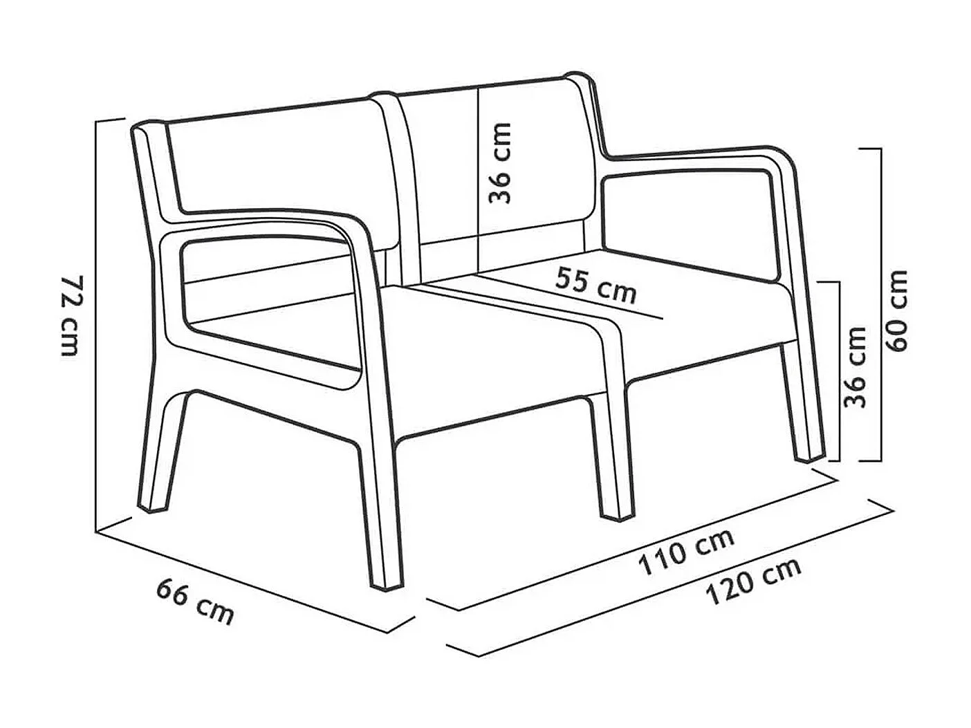 Sp Berner Miami Banc-canapé en résine Graphite 120x72x69 cm Banc d'extérieur 2 places Couleur Anthracite
