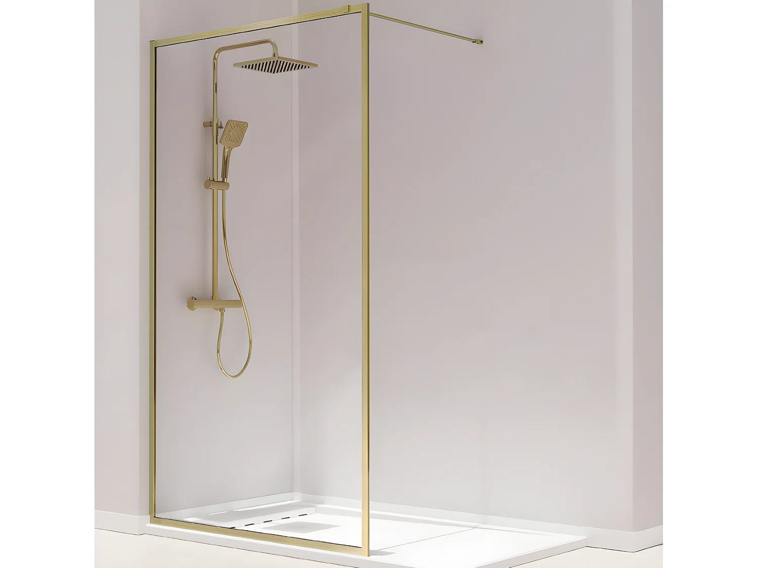 Parete doccia fissa FRESH PERIMETRAL finitura ORO SPAZZOLATO 110 cm
