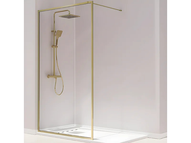 Parete doccia fissa FRESH PERIMETRAL finitura ORO SPAZZOLATO 110 cm