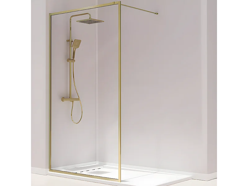 Parete doccia fissa FRESH PERIMETRAL finitura ORO SPAZZOLATO 80 cm