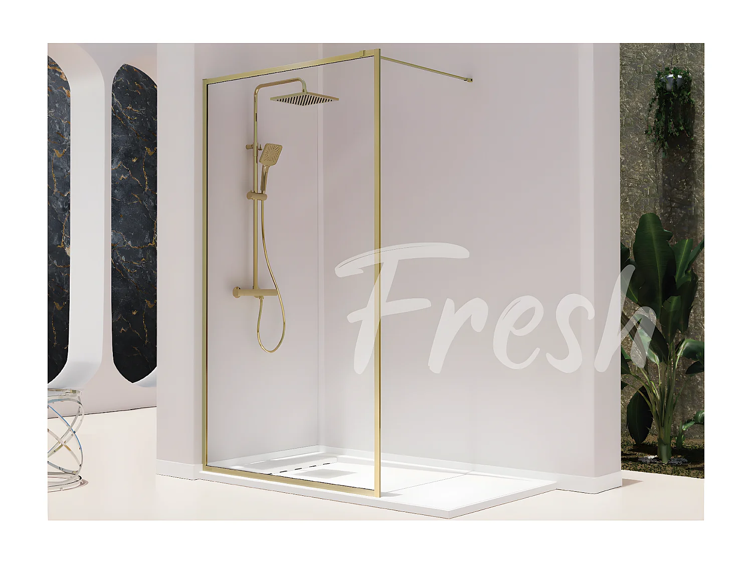 Paroi de douche fixe FRESH PERIMETRAL finition OR BROSSÉ 120 cm