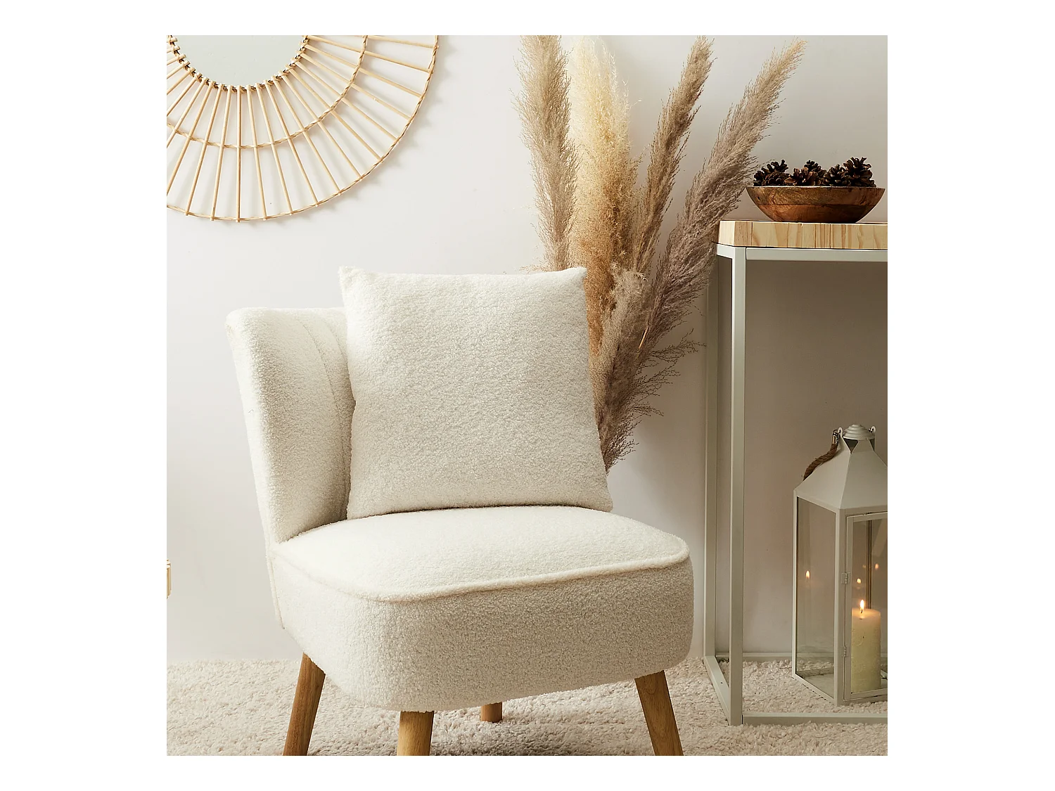 Coussin Dehoussable Boucle Creme 40x40cm Beige