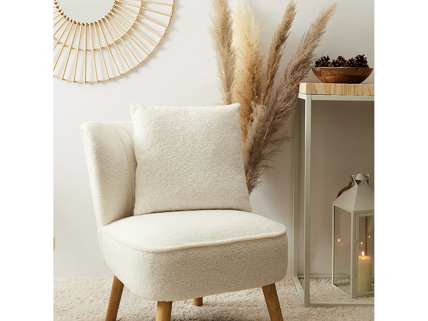 Coussin - HOME DECO FACTORY - Déhoussable - Boucle - Beige
