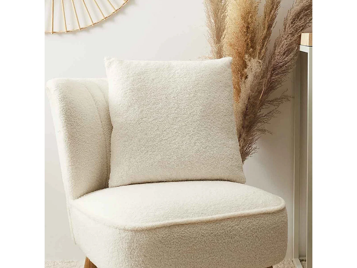 Coussin - HOME DECO FACTORY - Déhoussable - Boucle - Beige
