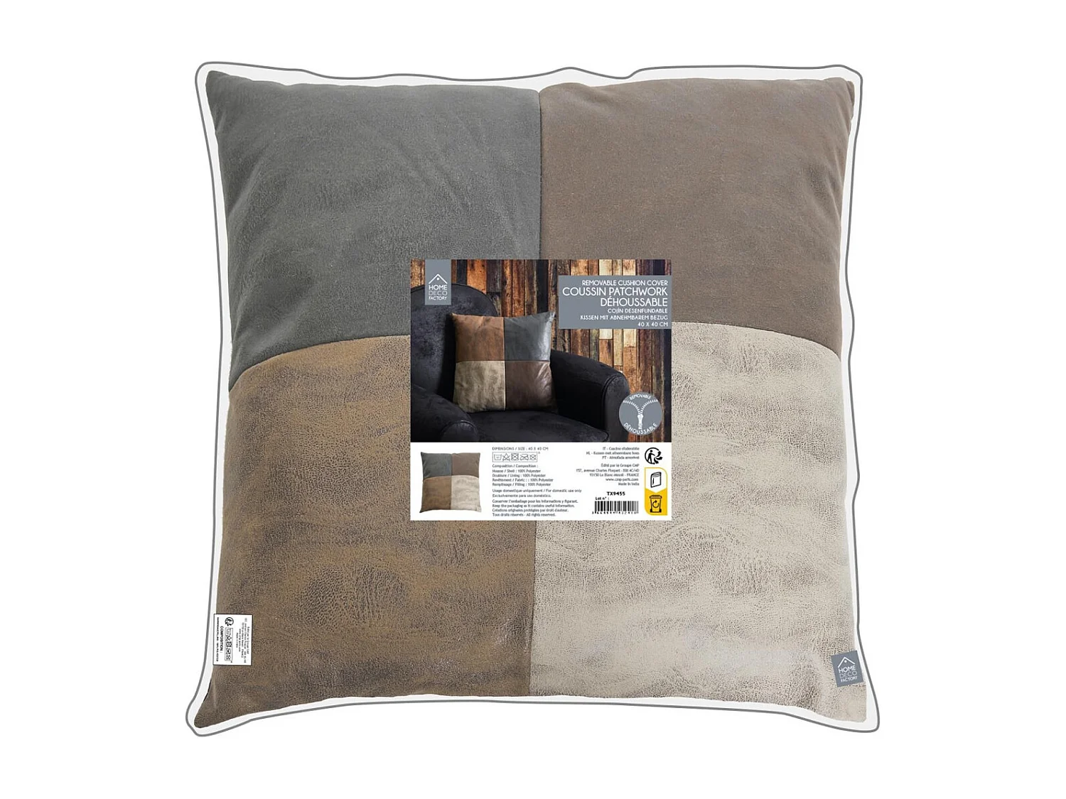 Coussin Patchwork Pu Dehoussable 40x40cm Multicolore