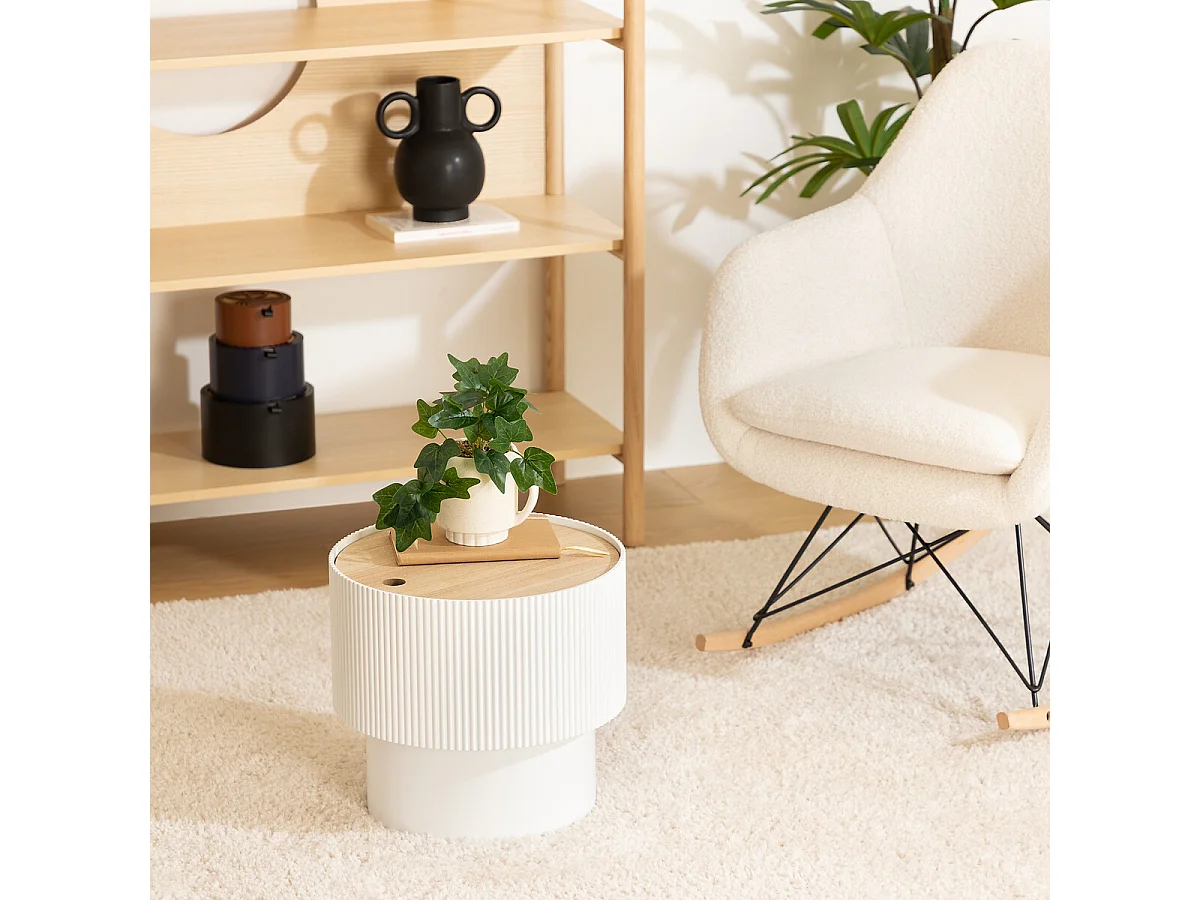 Table à Café avec Coffre de rangement en bois peint Blanc D 38,5 cm