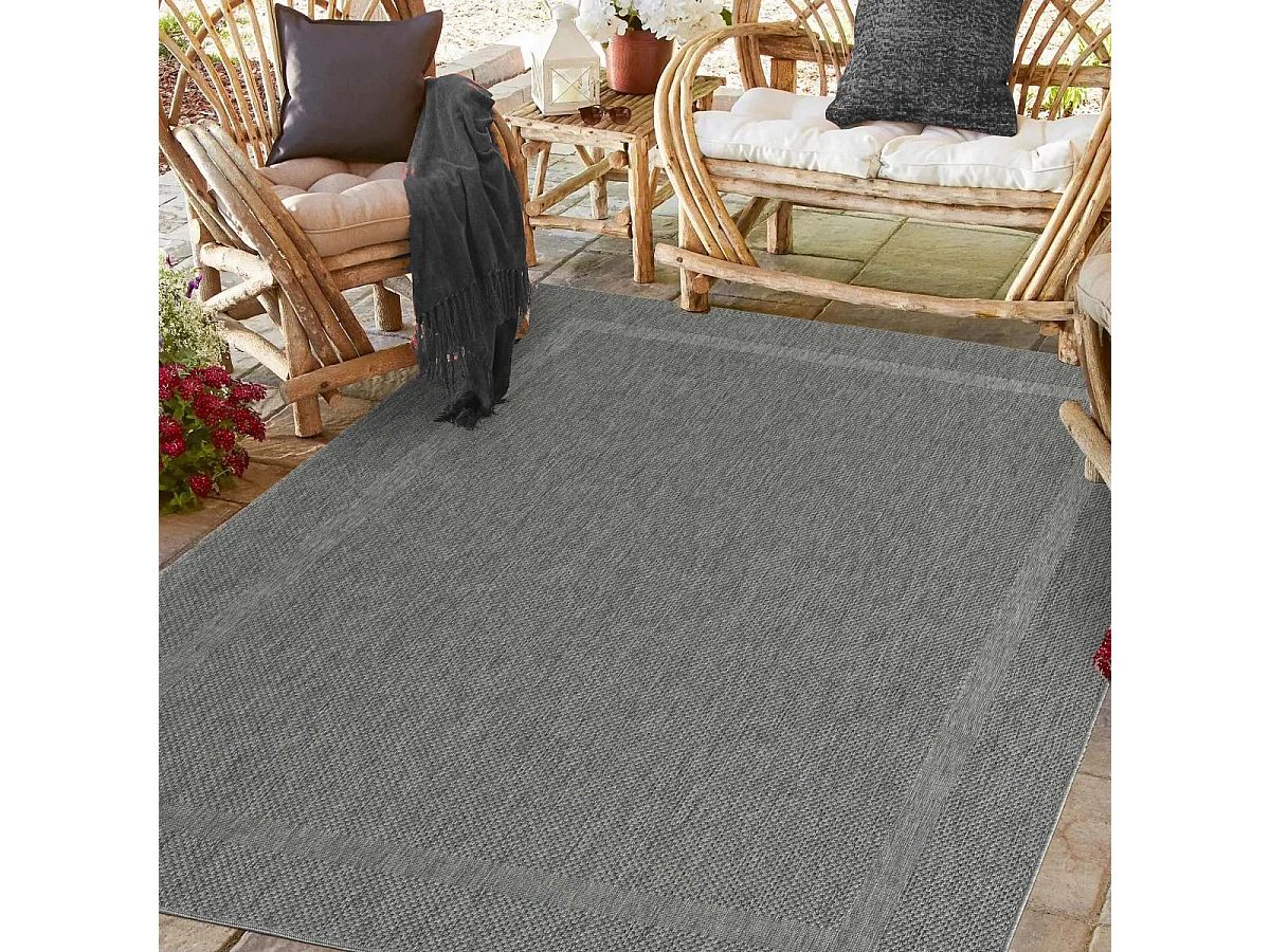 Tapis extérieur Ø160cm rond tissé kilim gris SQUAREXT