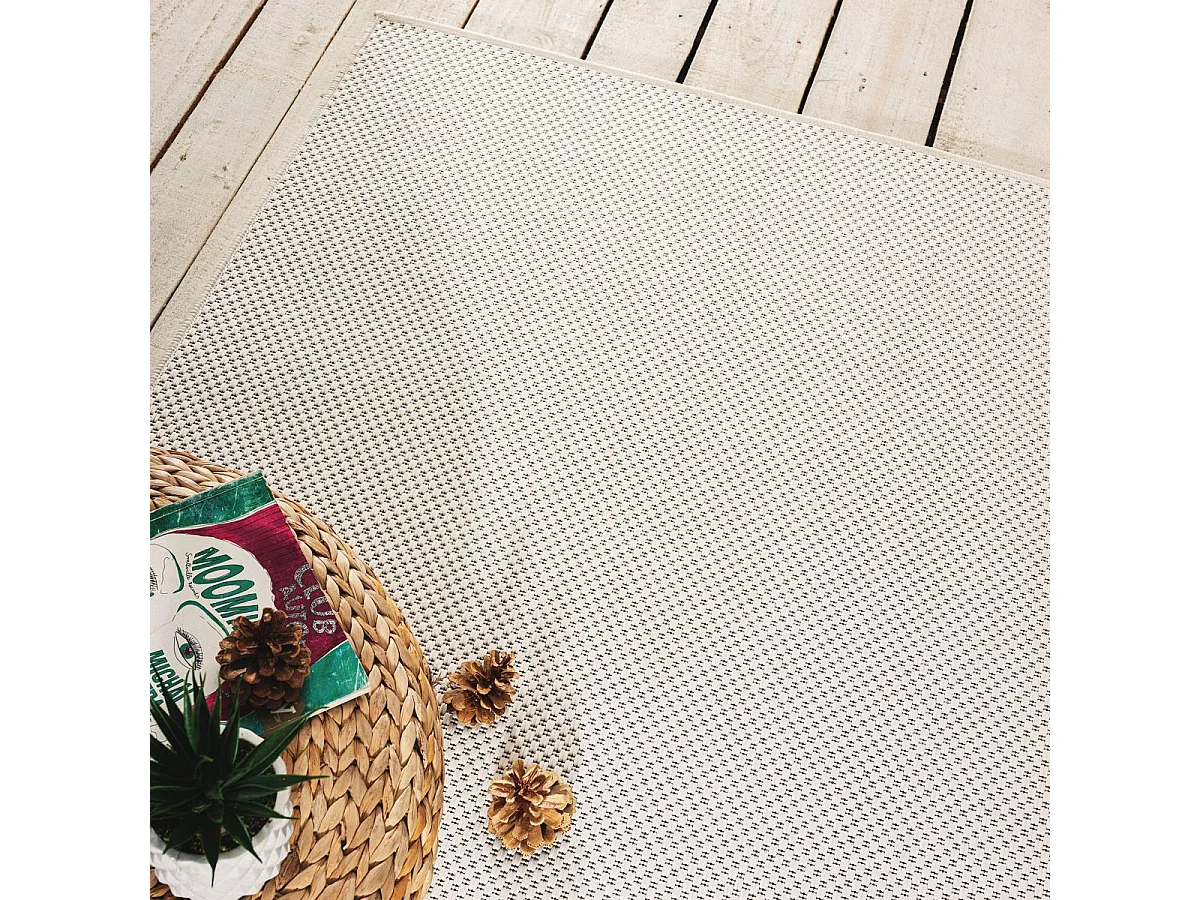 Tapis rond d'extérieur Ø160cm tissé kilim crème EXTUNI