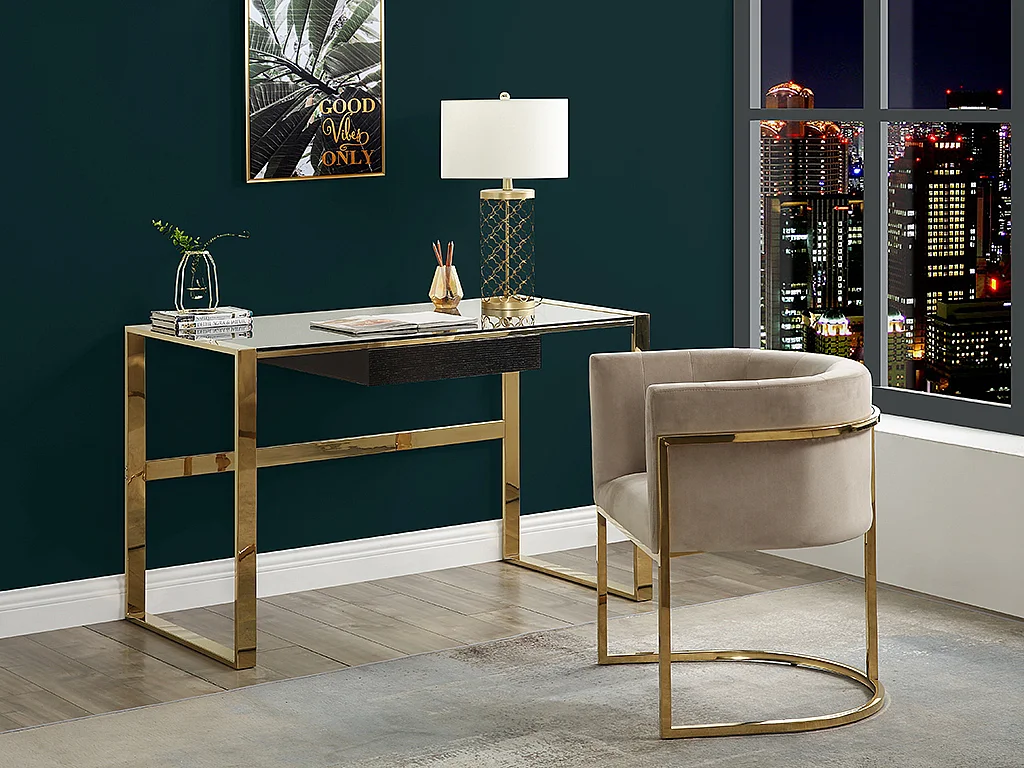 Stuhl mit Armlehnen - Samt & Metall - Beige & Goldfarben - PERIA von Pascal MORABITO