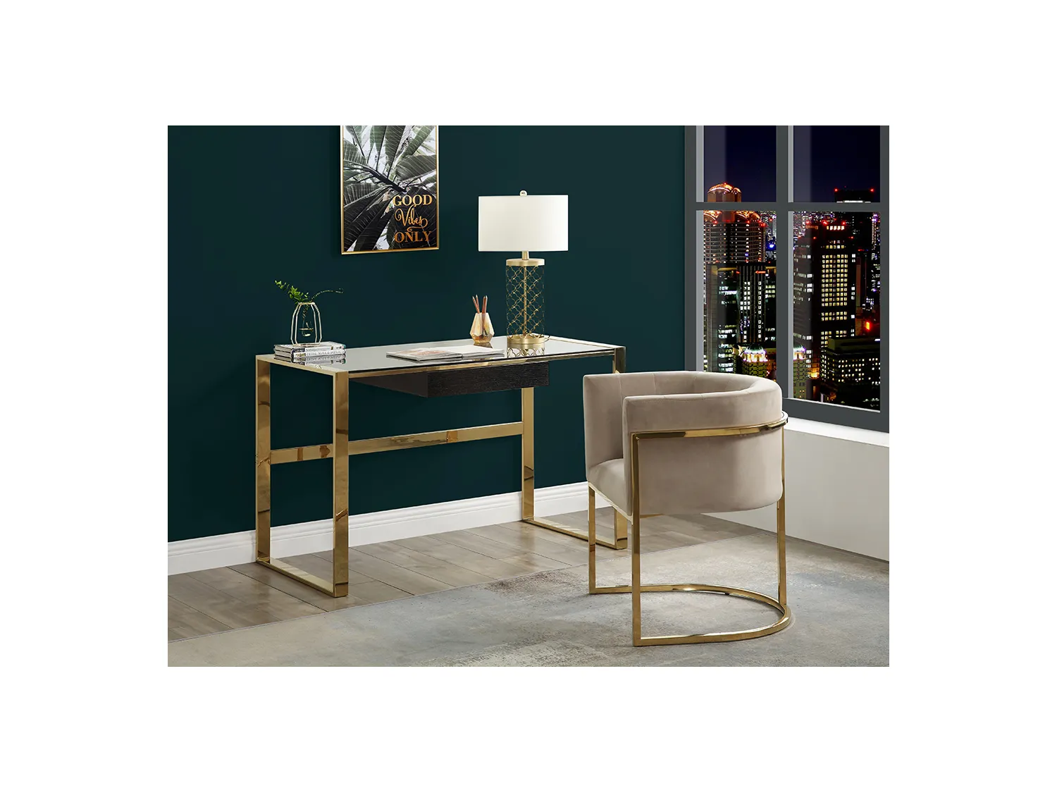 Chaise avec accoudoirs - Velours et acier inoxydable - Beige et doré - PERIA de Pascal MORABITO