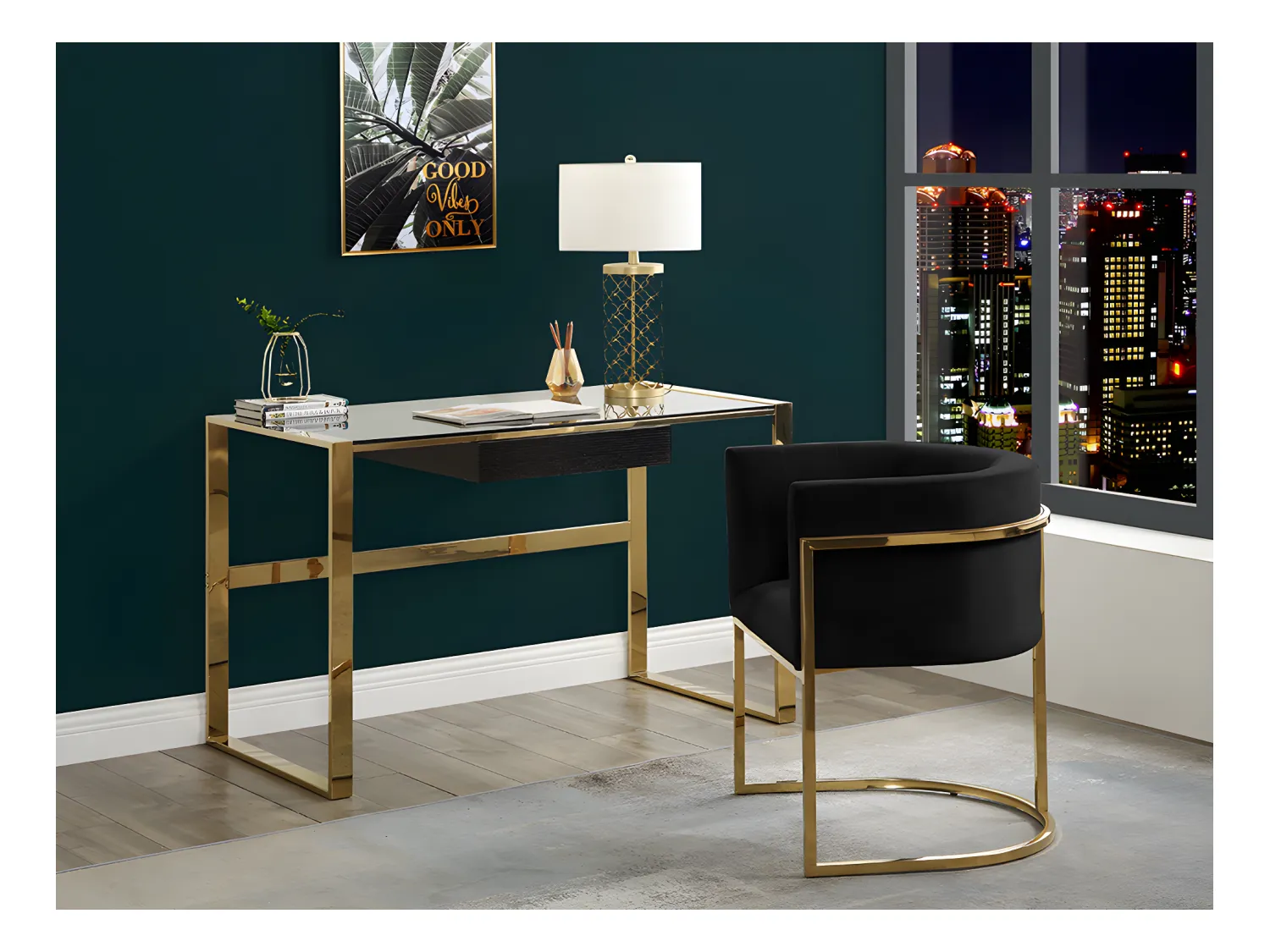 Lot de 2 chaises avec accoudoirs - Velours et acier inoxydable - Noir et doré - PERIA de Pascal MORABITO