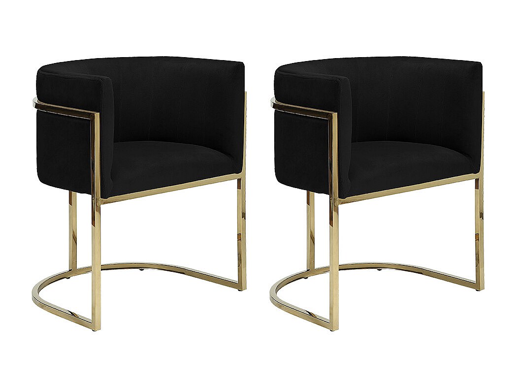 Stuhl mit Armlehnen 2er-Set - Samt & Metall - Schwarz & Goldfarben - PERIA günstig online kaufen