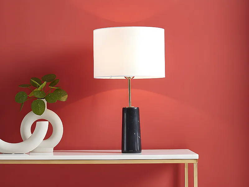 Lampe à poser en marbre et tissu - D. 30 x H. 51 cm - Noir et blanc - MERPLE