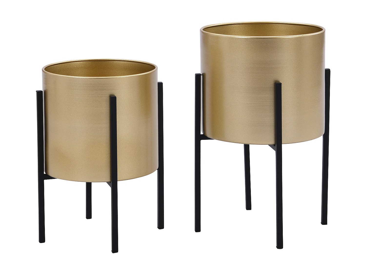 2er-Set - Übertöpfe mit Gestell - Metall - 25 x 39 & 23 x 35,5 -  Goldfarbe günstig online kaufen