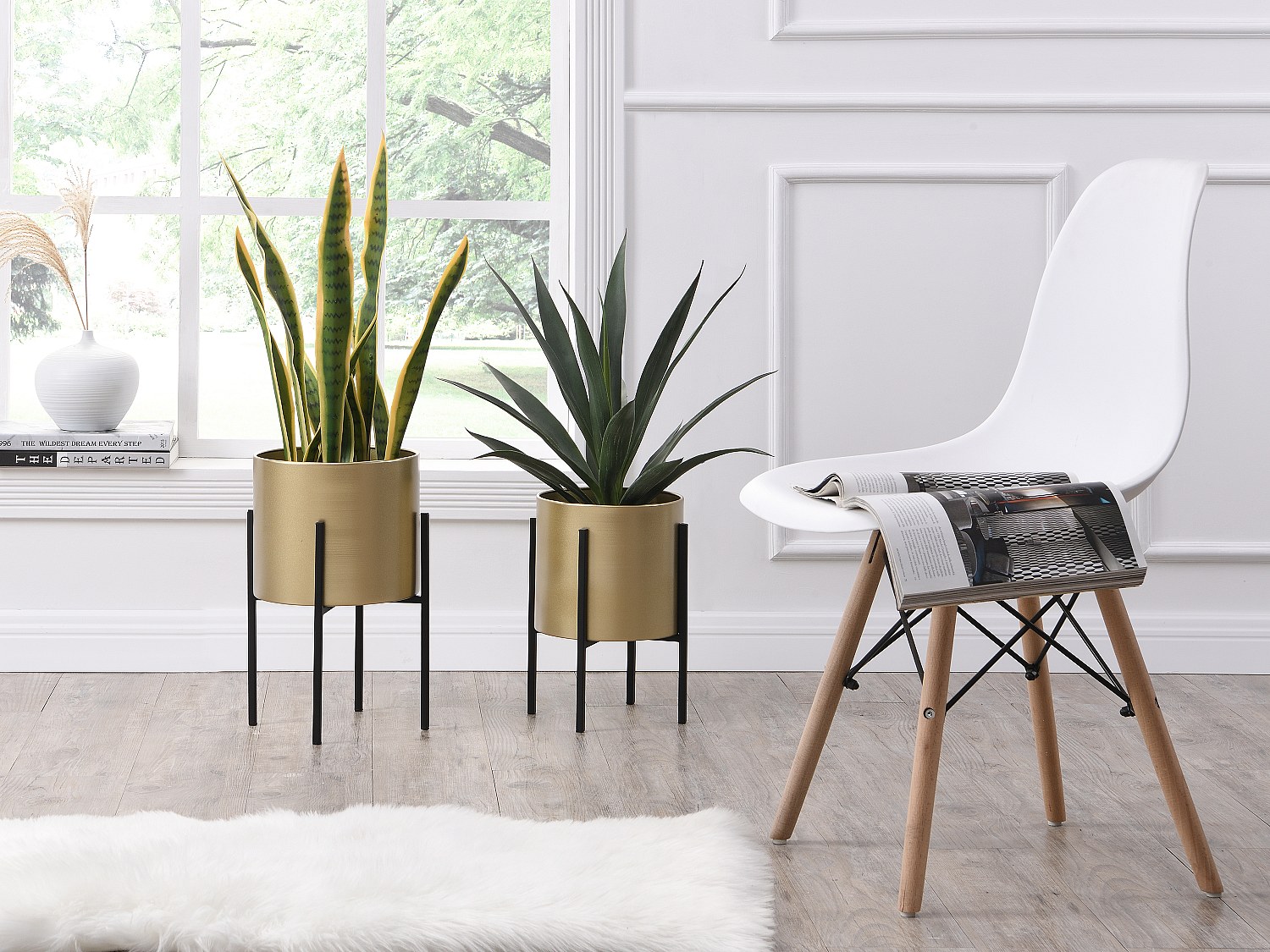 2er-Set - Übertöpfe mit Gestell - Metall - 25 x 39 & 23 x 35,5 -  Goldfarbe günstig online kaufen